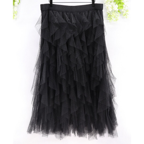 Anthropologie Women's The Cheri Ruffled Tulle Midi Skirt Black Sz XL NEW - Picture 2 of 11